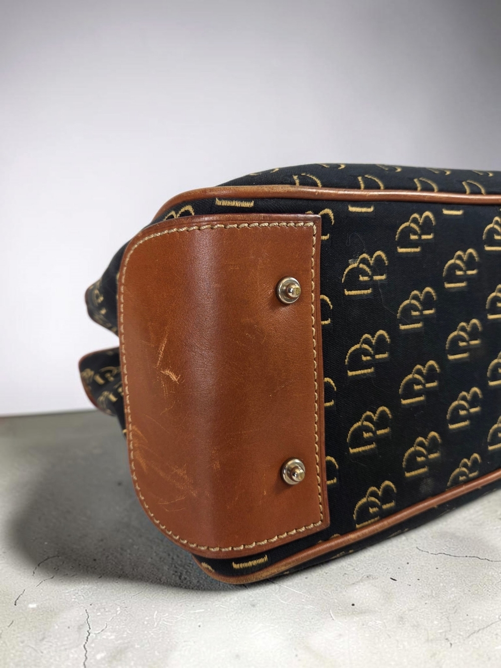 Dooney & Bourke Black Monogram Satchel with Brown Leather Trim - Picture 5 of 16